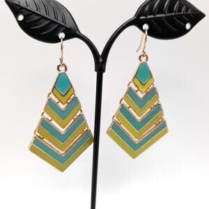 Vintage Enamel Drop Earrings, Turquoise Light Green Enamel, Articulated, 2 1/4"